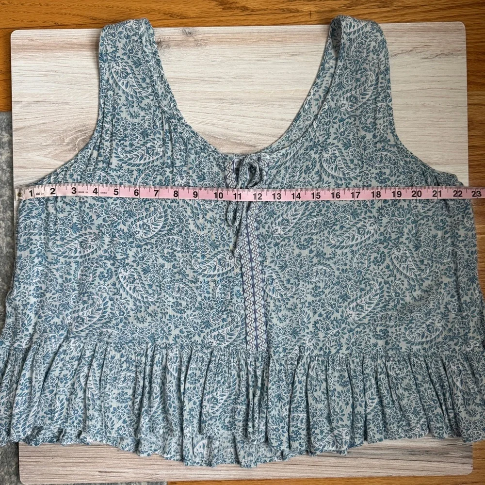 Patrons of Peace Blue Paisley Sleeveless Top – Size Large, Boho Peplum, Slight C - Picture 8 of 9